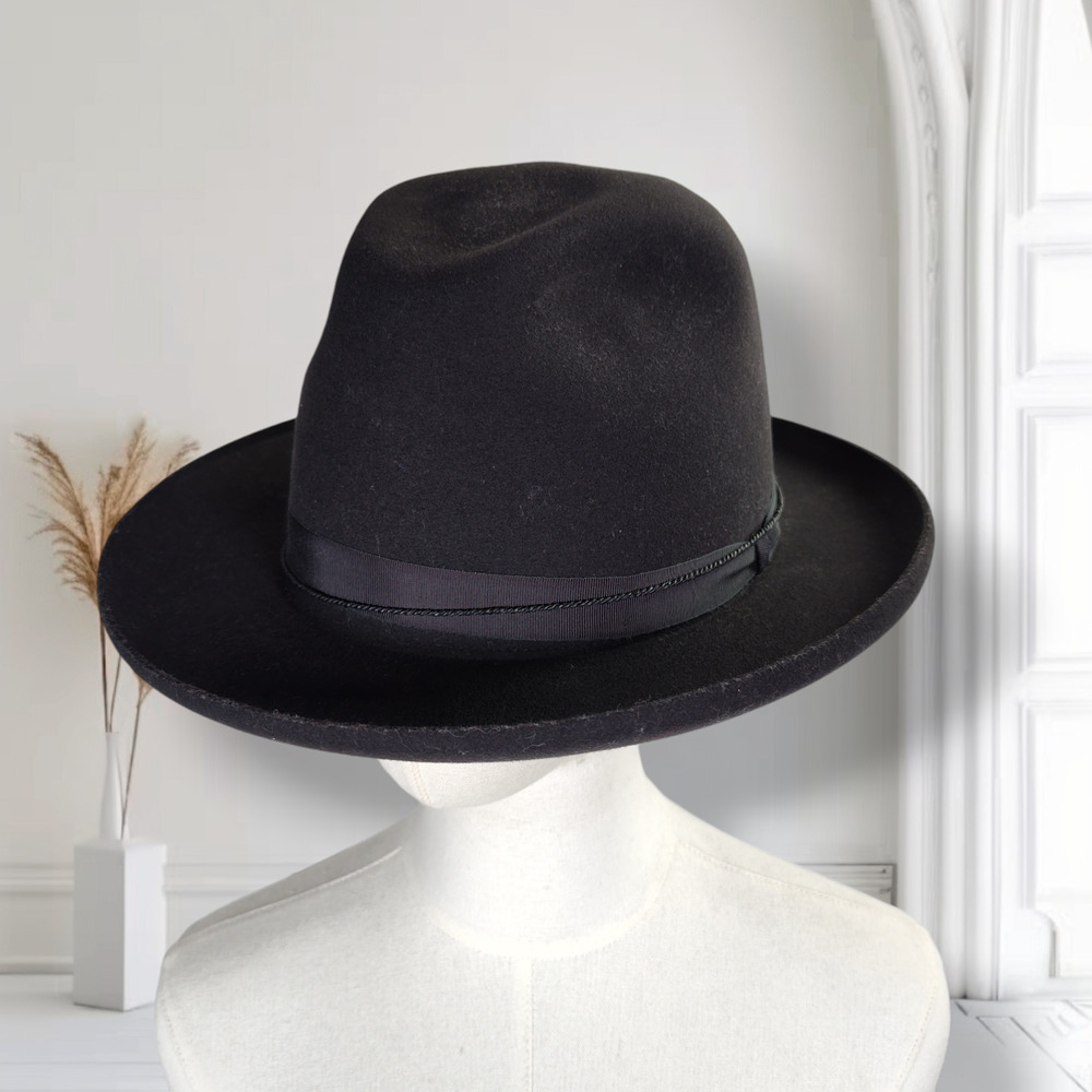 Helen Kaminski Black Merino Wool Felt Fedora Hat XL Made in Spain